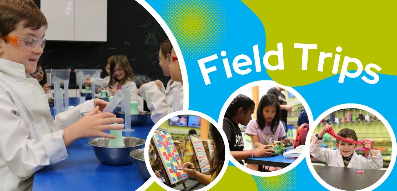 collage highlighting Funtastik Labs as the go-to place for Science, Arts, STEM, and Slime Field Trips in Houston