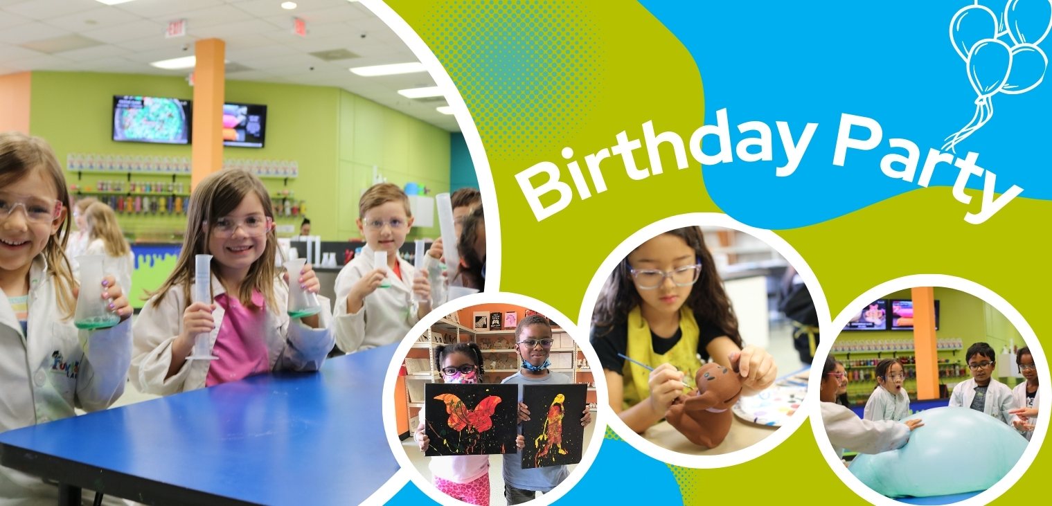 Science experiments, painting activities, and slime fun at a birthday party place in Houston, TX