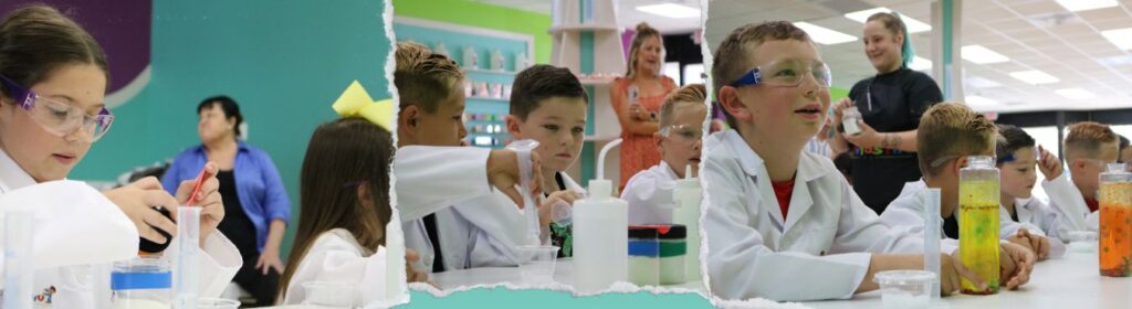 science lab featuring kids doing multiple science experiments