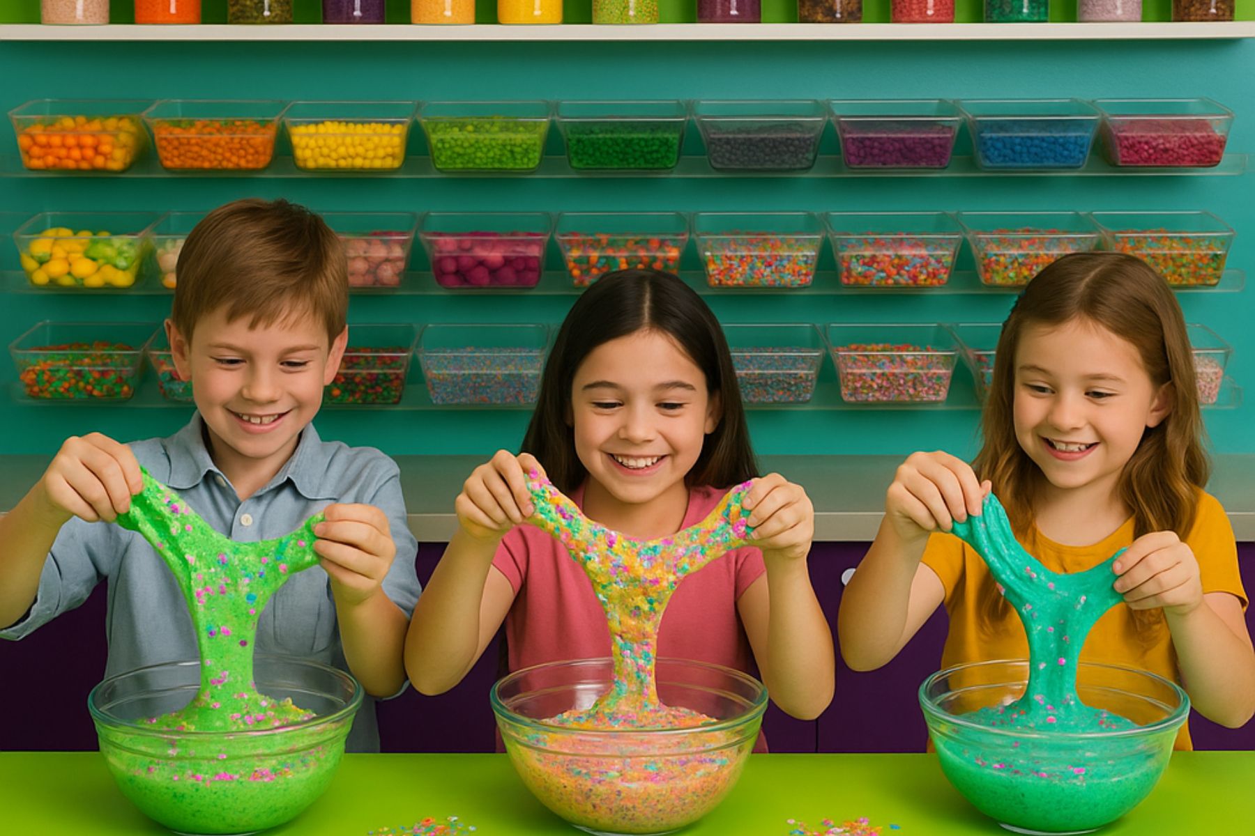 Kids making slime at Funtastik Labs