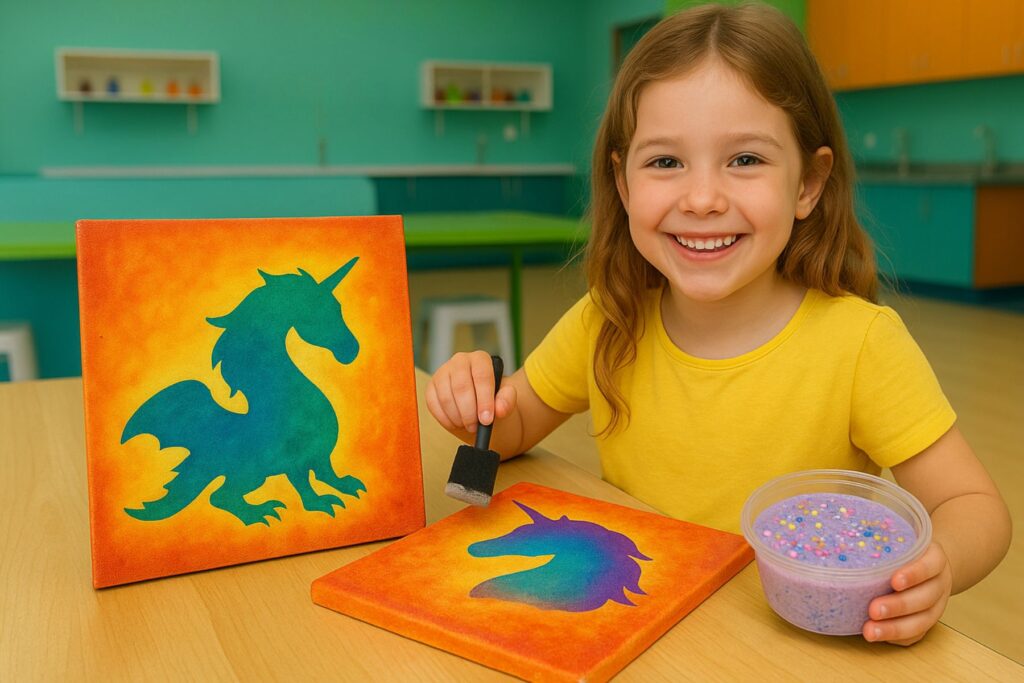 Making Unicorn Painting and Slime at Birthday Party in Houston