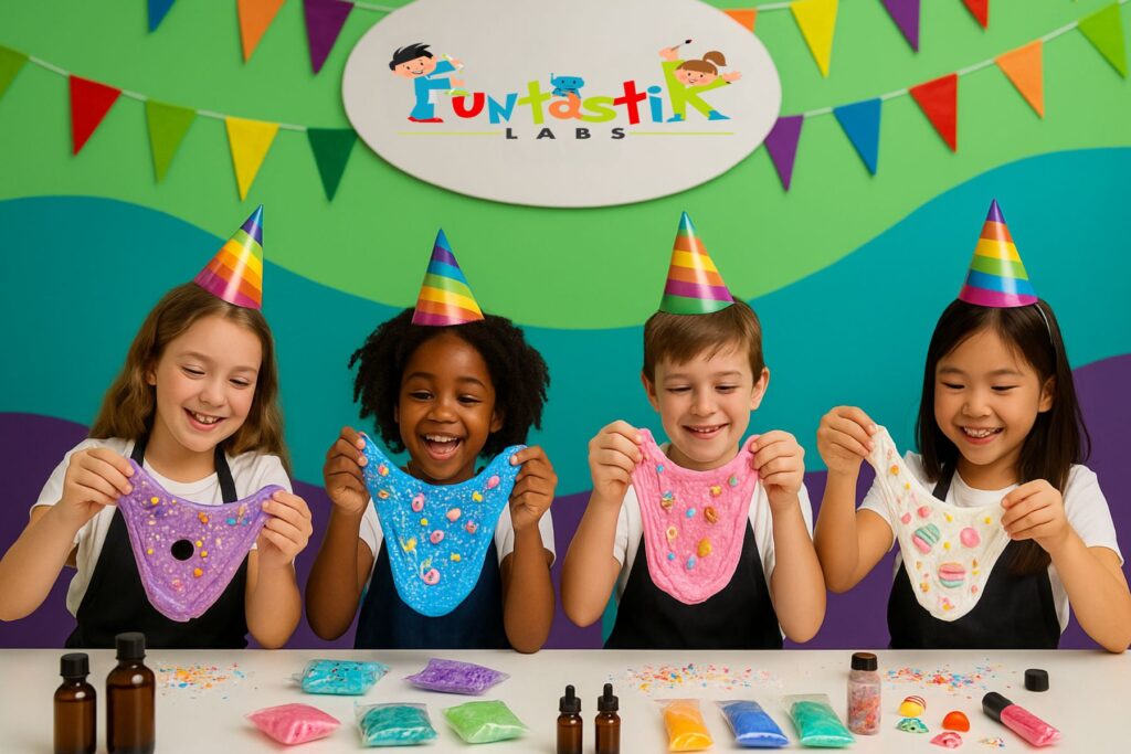 Kids making slime at Funtastik Labs in Houston
