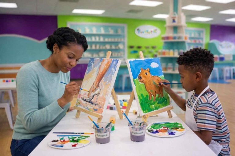 Mom and Son enjoying art creative time at Funtastik Labs