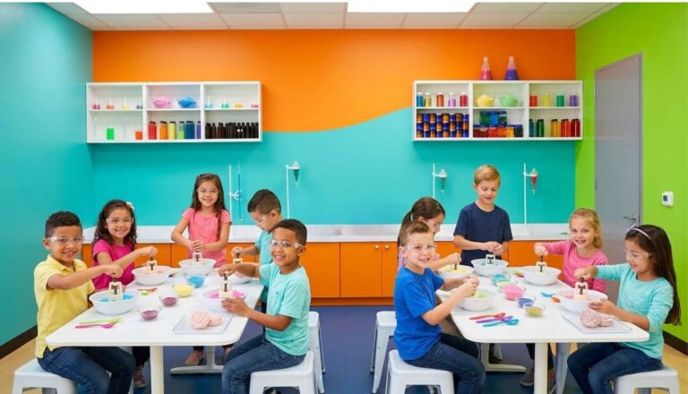 group of kids making bath bomb in Sugar Land TX