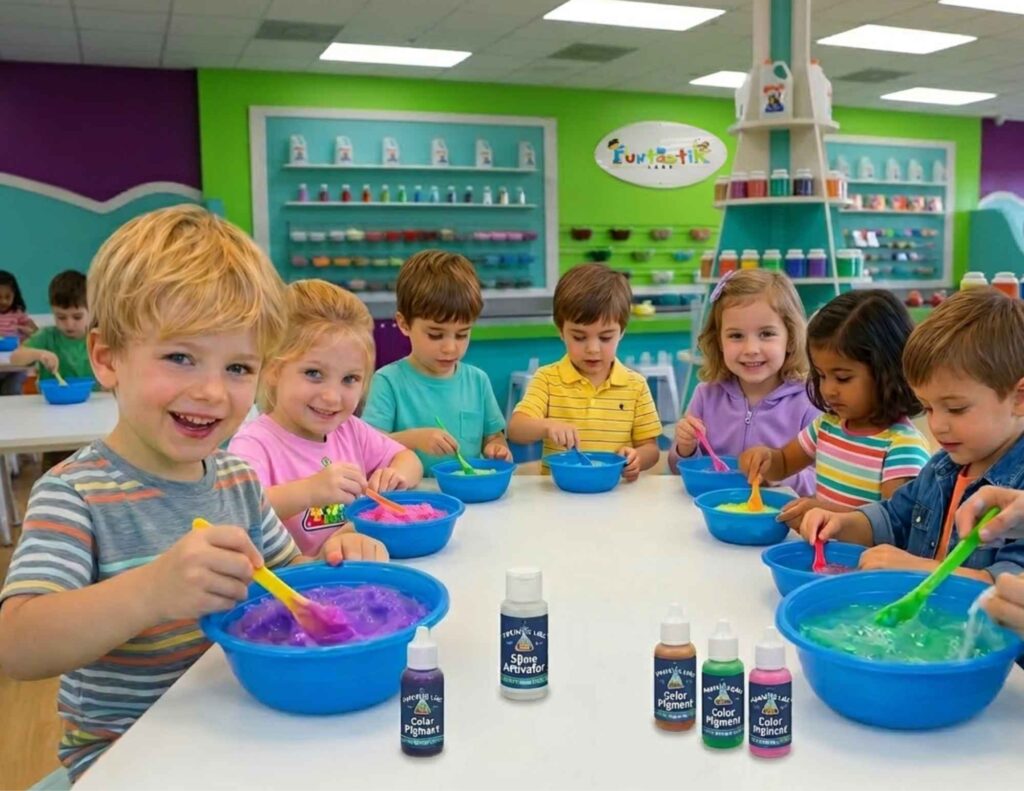 kids making slime at a birthday party in Houston