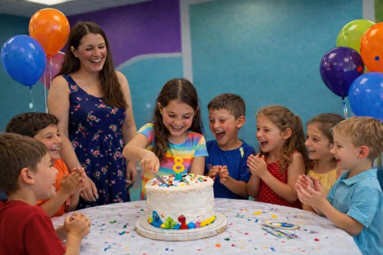Kids celebrating with slime & ceramic painting