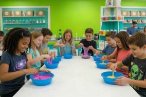 Kids making slime at Funtastik Labs