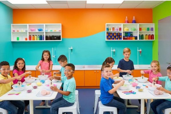 group of kids making bath bomb in Sugar Land TX