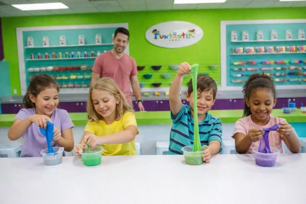 Kids making slime in Sugar Land at Funtastik Labs